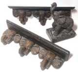 Elephant Décor Lot of 3, 2 Shelves with Hook and Statue