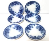 Antique Flow Blue Mid 19th Century Butter Pat Dishes Set of 6
