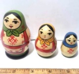 Vintage Russian Nesting Dolls Set of 3 - Signed 
