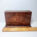 Vintage Wood Playing Card Box with Inlaid Brass