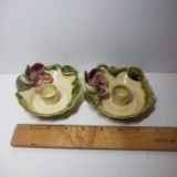 Vintage Ceramic Floral Candlestick Set of 2