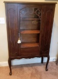 Antique Wooden China Cabinet on Castors with Queen Anne Legs