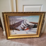 Vintage Vermont Winter Original Oil Painting by AF Watts 1951