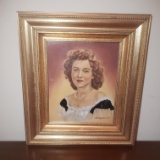 Vintage Lady Portrait Print Signed in Large Gilt Frame
