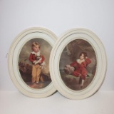 Vintage Oval Child Prints in Frames Set of 2