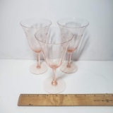 Vintage Pink Etched Depression Glass Goblets Set of 3