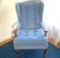 Mid-Century Modern Blue Corduroy Tufted Back Side Chair with Wooden Arms & Legs