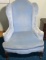 Vintage Blue Velvet Wingback Chair with Queen Anne Legs