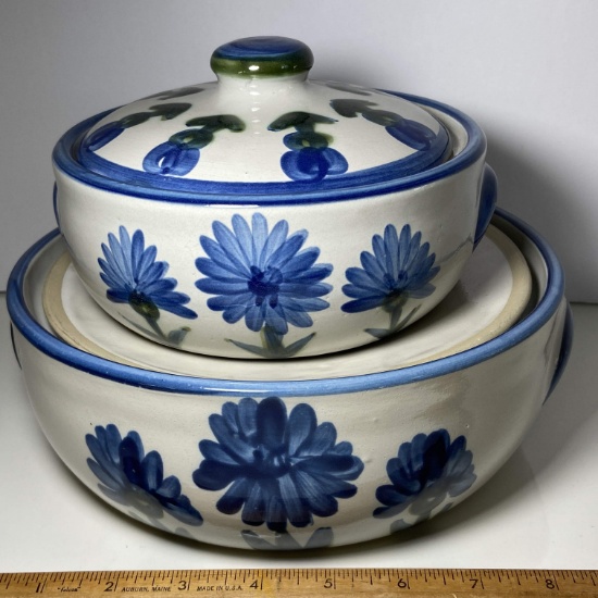 Pair of Lidded Cornflower Louisville Stoneware Casserole Dishes Made in Kentucky