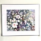 Large Floral Watercolor Signed “M. Shorkey” in Frame