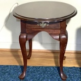 Small Wooden Single Drawer Oval Side Table with Queen Anne Legs