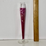 Tall Cranberry Etched Bud Vase
