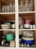 Cabinet Lot Full of Kitchenware-Tupperware, Vtg Stemware & More