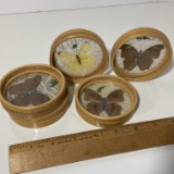 5 pc Vintage Bamboo Butterfly Coaster Set