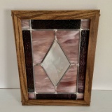 Framed Stained Glass Wall Hanging with Etched Center