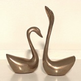 Pair of Small Brass Swan Figurines