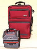 Small Red Rolling Suitcase with Insulated Lunch Bag