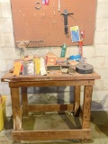 Wooden Hand Made Work Bench with Contents