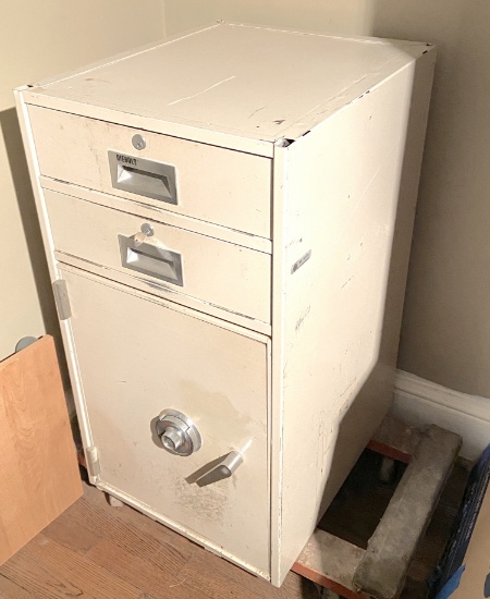 Vintage Metal Bank Safe with 2 Drawers, Combination & Key