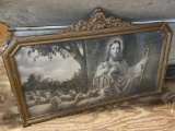 Beautiful Antique Print of Jesus with Sheep in Ornately Carved Gilt Frame