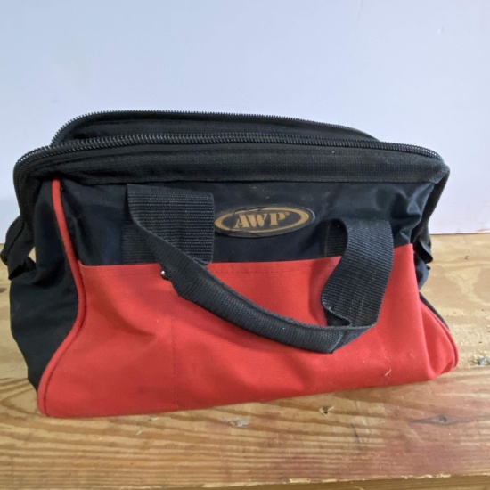 AWP Red Canvas Tool Bag Full of Misc Tools & Hardware Many Compartments