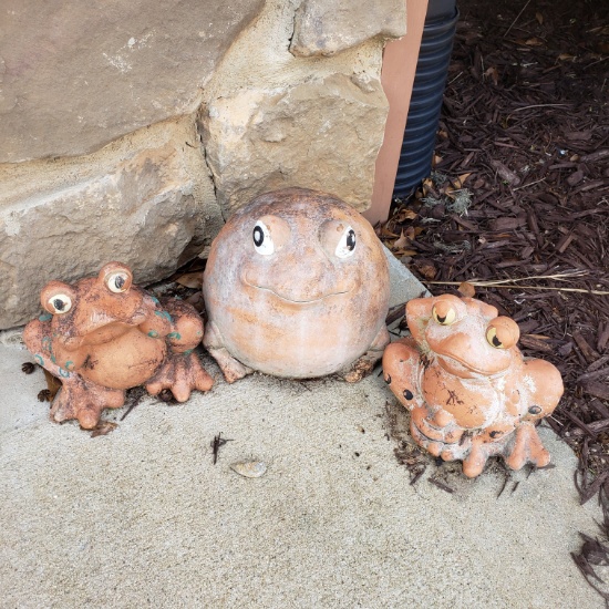 Set of 3 Terra Cotta Frog Figures