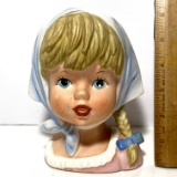 Vintage Head Vase with Blonde Pigtail & Blue Eyes Made in Japan