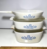 3 pc Cornflower Blue Corning Ware Casserole Dishes with Lids & Frying Pan