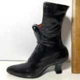 Ceramic Black Boot Match Holder with Red Interior