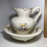 Pretty 2 pc Wash Pitcher & Basin with Floral Design