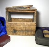 Antique Hand Made Wooden Shoe Shine Box with Accessories