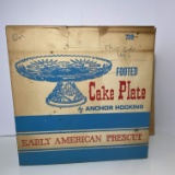 Vintage Anchor Hocking Early American Prescut Footed Cake Plate in Original Box