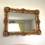 Large Mirror with Ornate Gilt Resin Frame