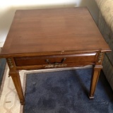 Vintage Square Side Table with Drawer & Carved Appliqués