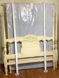 French Provincial Hand Stenciled Full Size Canopy Bed with Rails