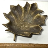 Vintage Solid Brass Leaf Dish Signed on Back