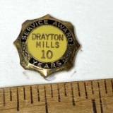 10K Gold Vintage Drayton Mills 10 Years of Service Pin on Original Card