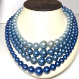 Vintage Triple Strand Blue Beaded Necklace Made in Japan