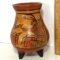 Clay Footed Vase with Hand Painted Native Scene