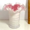 Fenton Silver Crest White Vase with Pink Overlay