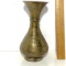 RARE Mid East Brass Egyptian Hebraique Revival Hand Etched Vase Judaica Sphinx & Hebrew Inscriptions