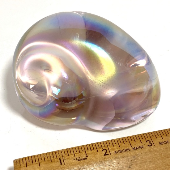 Pretty Iridescent Shell Glass Paperweight Handcrafted For Silvestri