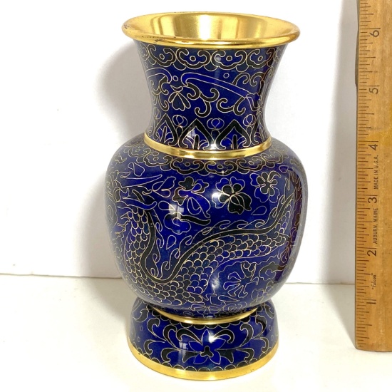 Pretty Cloisonne' Vase with Blue & Gold