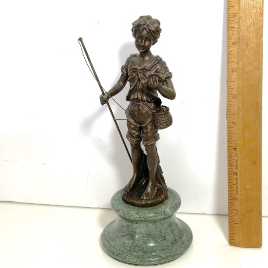 Bronze Boy Fishing Statue by August Moreau