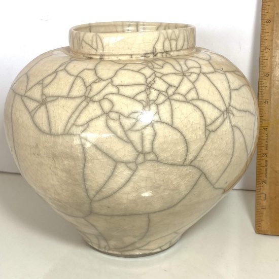 Mid-Century Pottery Tea Egg Crackle Vase Signed “K. Gonzalez”