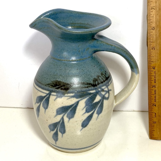 Pretty Blue & Tan Pitcher From Emerson Creek Pottery Bedford Virginia