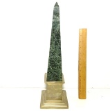 High End Large Green Marble Obelisk on Brass Base