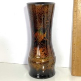 Vietnamese Lacquer Vase with Foil Fish Inlay Signed on Bottom