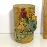 Adorable Pottery Vase with Rose & Frogs