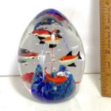 Adorable Large Egg Aquarium Paperweight with Fish Scene